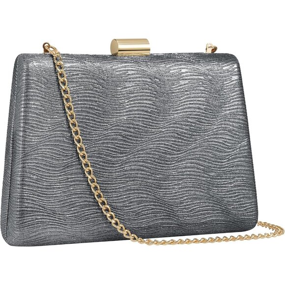 ⚡ Women's Detachable Chain Sparkly Evening Formal Parties Gray Clutch Bag - Picture 1 of 9